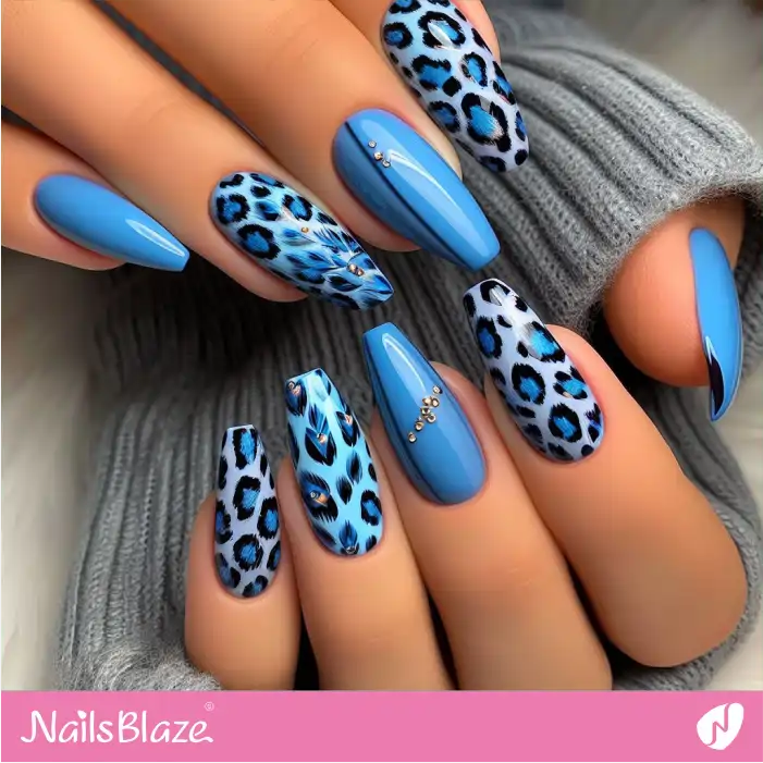 Blue Nails Leopard Print Accent Design | Animal Print Nails - NB2617